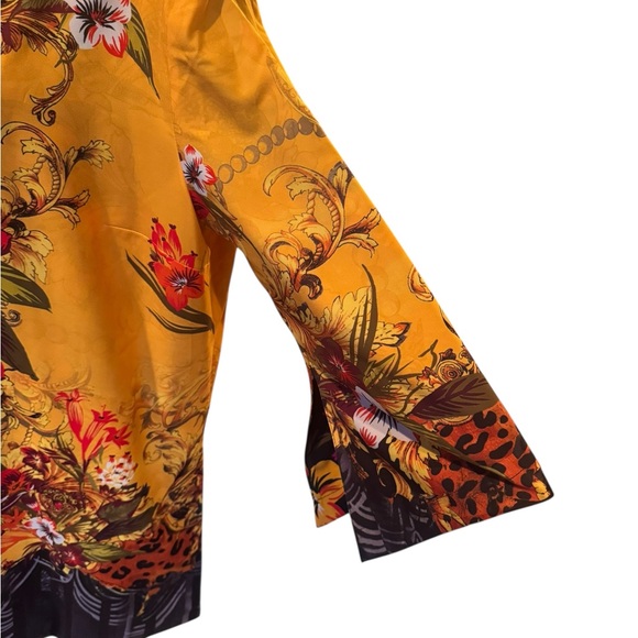 Reversible Floral Kimono Jacket Black & Yellow Baroque Boho Resort Cover Up M/L - Picture 5 of 9